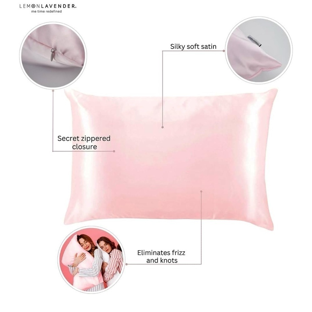 BYE BYE BEADHEAD Silky Satin Standard Pillowcase in Pink by LEMON LAVENDER - Picture 3 of 7